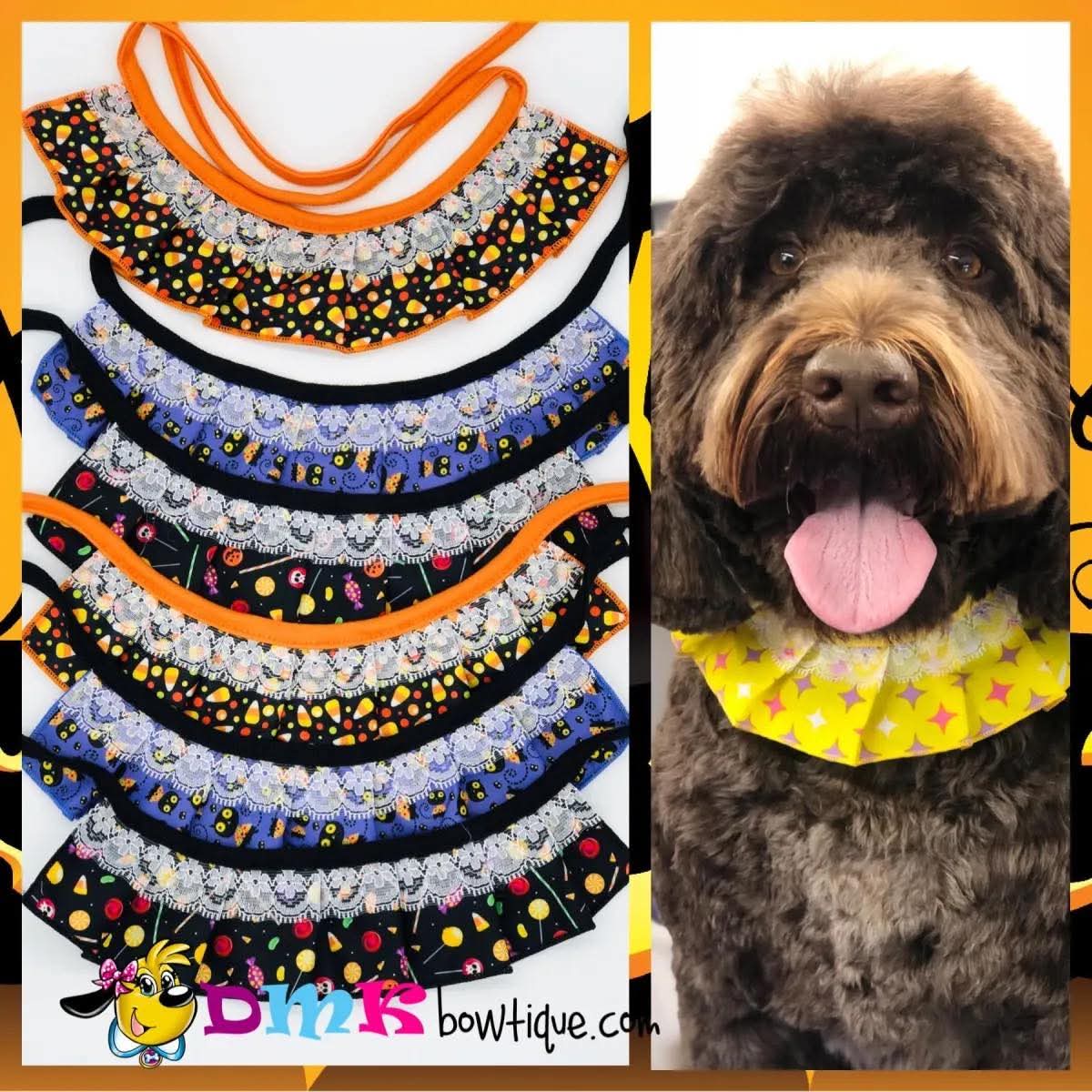 Halloween Theme Doodle Ruffles Tie-Ons for BIG dogs - BOGO