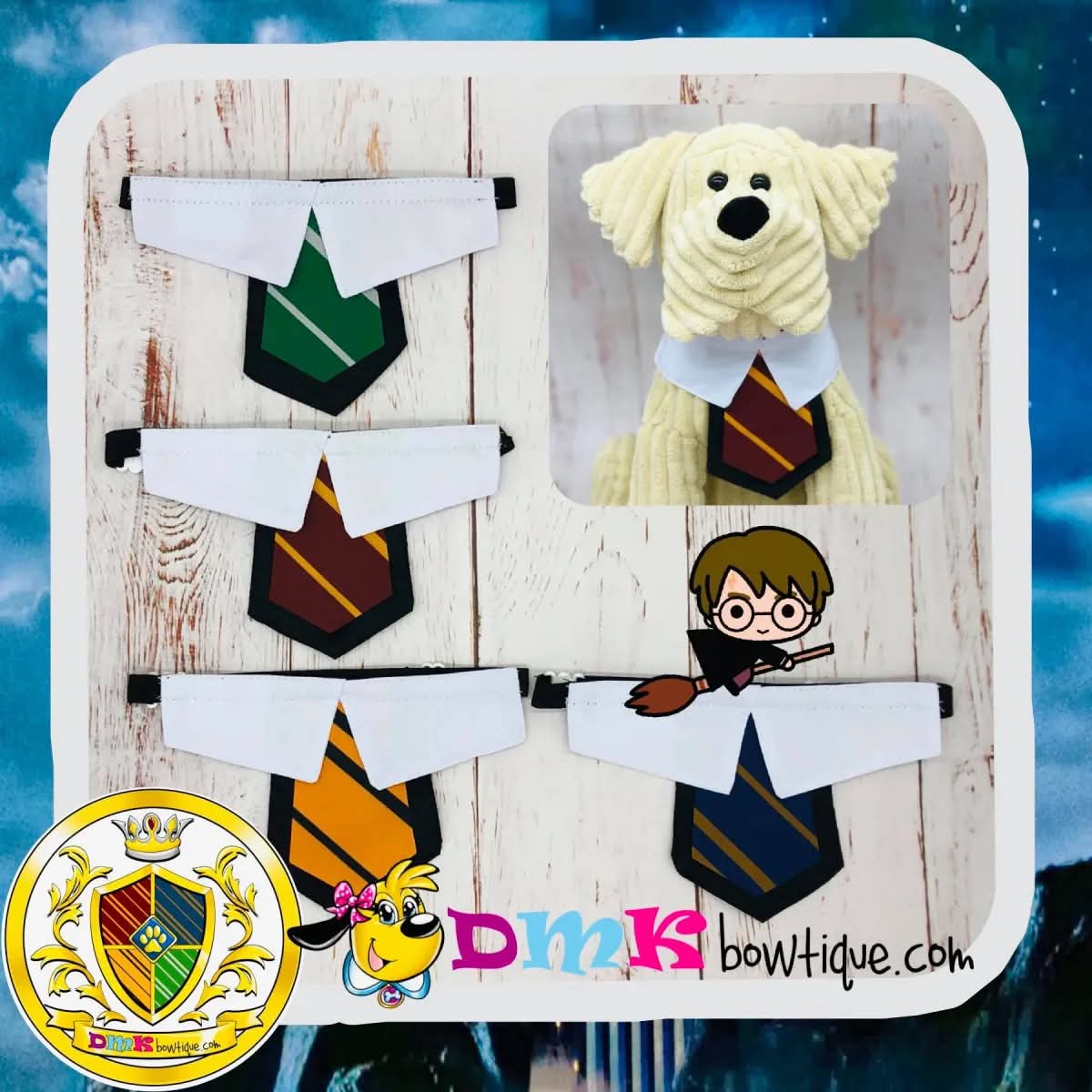 Harry Potter Inspired Boy Collars With Ties for Small-Medium dogs - Adjustable Bands - BOGO